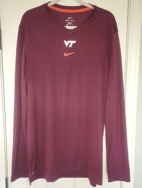 Nike Men's Long Sleeve Dri-FIT Virginia Tech Maroon Tee with Orange Accents